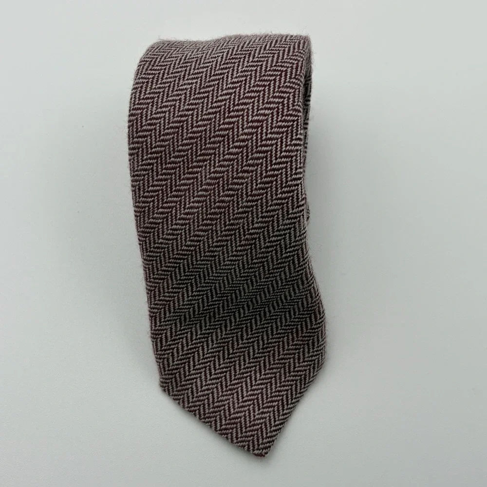 Paolo Albizzati Tie Men Burgundy White Herringbone‎ 100% Wool Italy 2.5